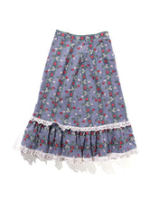 Load image into Gallery viewer, 70s Lace and Floral Tiered Blue and Red Midi Skirt