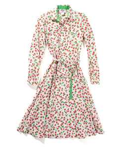 Lanz 1970s Cotton Strawberry Print Shirt Dress with Belt