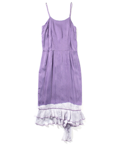 Comme Des Garcons Lavender Polka Dot Slip Dress with Asymmetrical Ruffle Hem