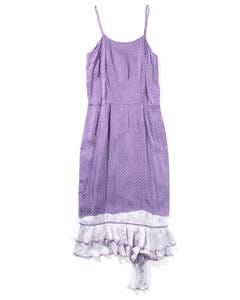 Comme Des Garcons Lavender Polka Dot Slip Dress with Asymmetrical Ruffle Hem
