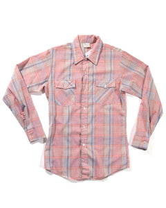 70s Pink Pastel Rainbow Plaid Button Up Shirt