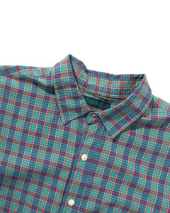 80s Green Blue and Red Plaid Button Up Shirt