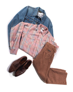 70s Pink Pastel Rainbow Plaid Button Up Shirt
