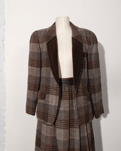 Brown Plaid Escada Skirt Suit