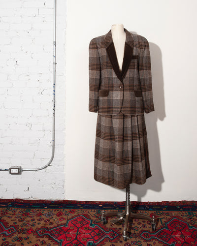 Brown Plaid Escada Skirt Suit
