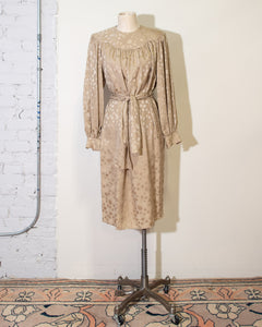 80s jacquard silk dress with scalloped yoke and matching belt