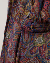 Load image into Gallery viewer, 80s silk paisley pleated dress with puff sleeves and pussy bow