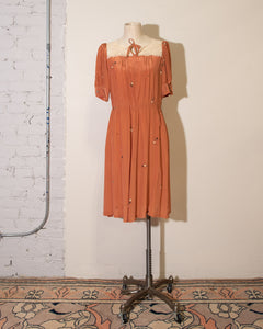 70s Sienna Silk Short Sleeve Dress with Lace Panels S-M