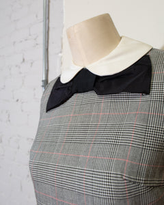 1960s Plaid Mini with Pleated Skirt and Peter Pan Collar, Bow and Belt