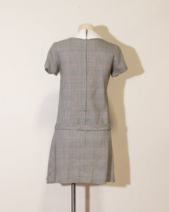 1960s Plaid Mini with Pleated Skirt and Peter Pan Collar, Bow and Belt