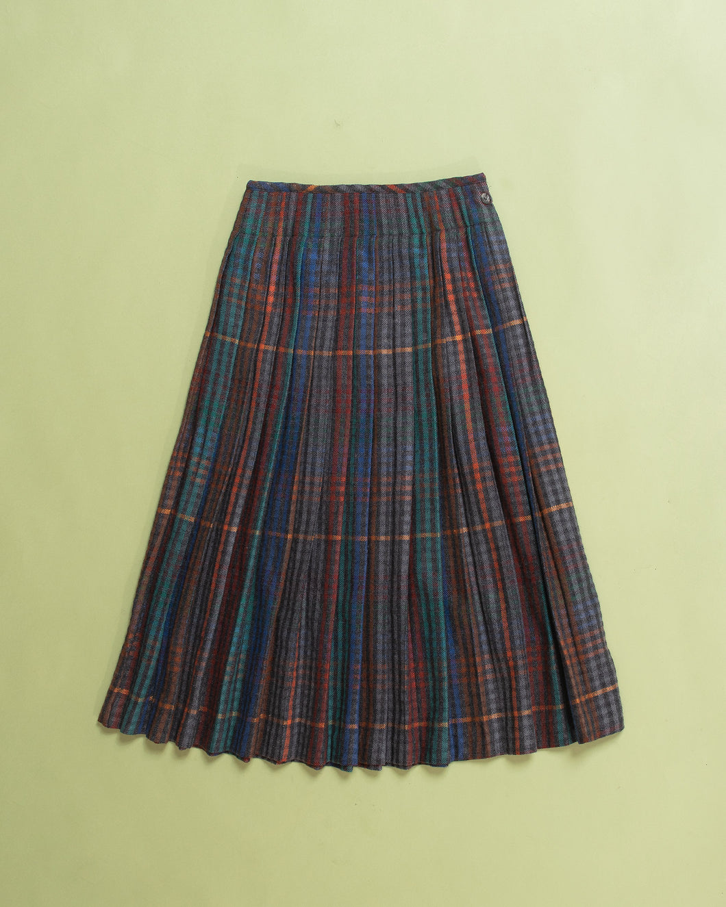 1980s Long Wool Pleated Skirt - Rainbow Tweed w 28