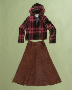 Long Brown A-Line Suede Skirt