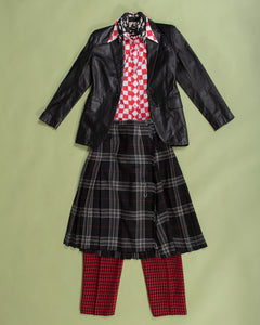 Long Pleated Black Wool Skirt with Kilt Pin