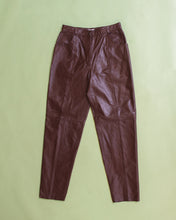 Load image into Gallery viewer, Chocolate Brown Panelled Brown Leather High Waisted Pants w 30