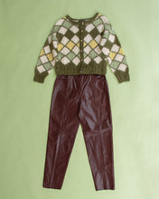 Load image into Gallery viewer, Sage &amp; Forest Green Harlequin Diamond Cable Mohair Cardigan