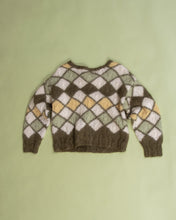 Load image into Gallery viewer, Sage &amp; Forest Green Harlequin Diamond Cable Mohair Cardigan