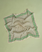 Load image into Gallery viewer, 1950s Green Medallion Print Fine Silk Scarf with Rolled Edges