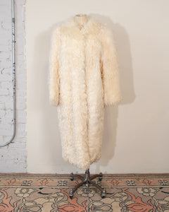 1980s Full Length Curly Lamb Fur Coat