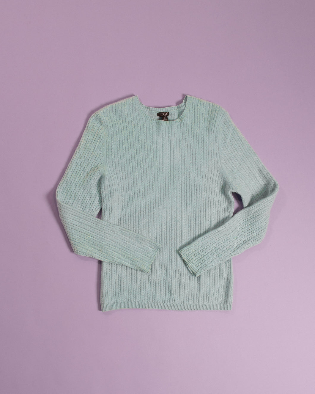 Pastel Blue Mint Cable knit Cashmere Sweater Modern Luxe Knit M-L