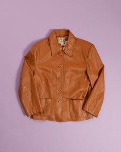 1990s Caramel Leather Cropped Boxy Jacket