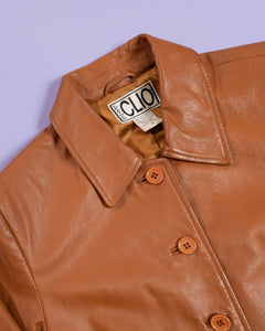 1990s Caramel Leather Cropped Boxy Jacket