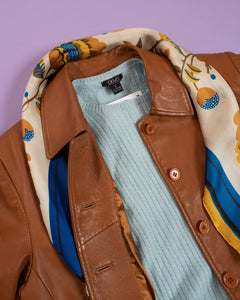 1990s Caramel Leather Cropped Boxy Jacket