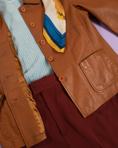 1990s Caramel Leather Cropped Boxy Jacket