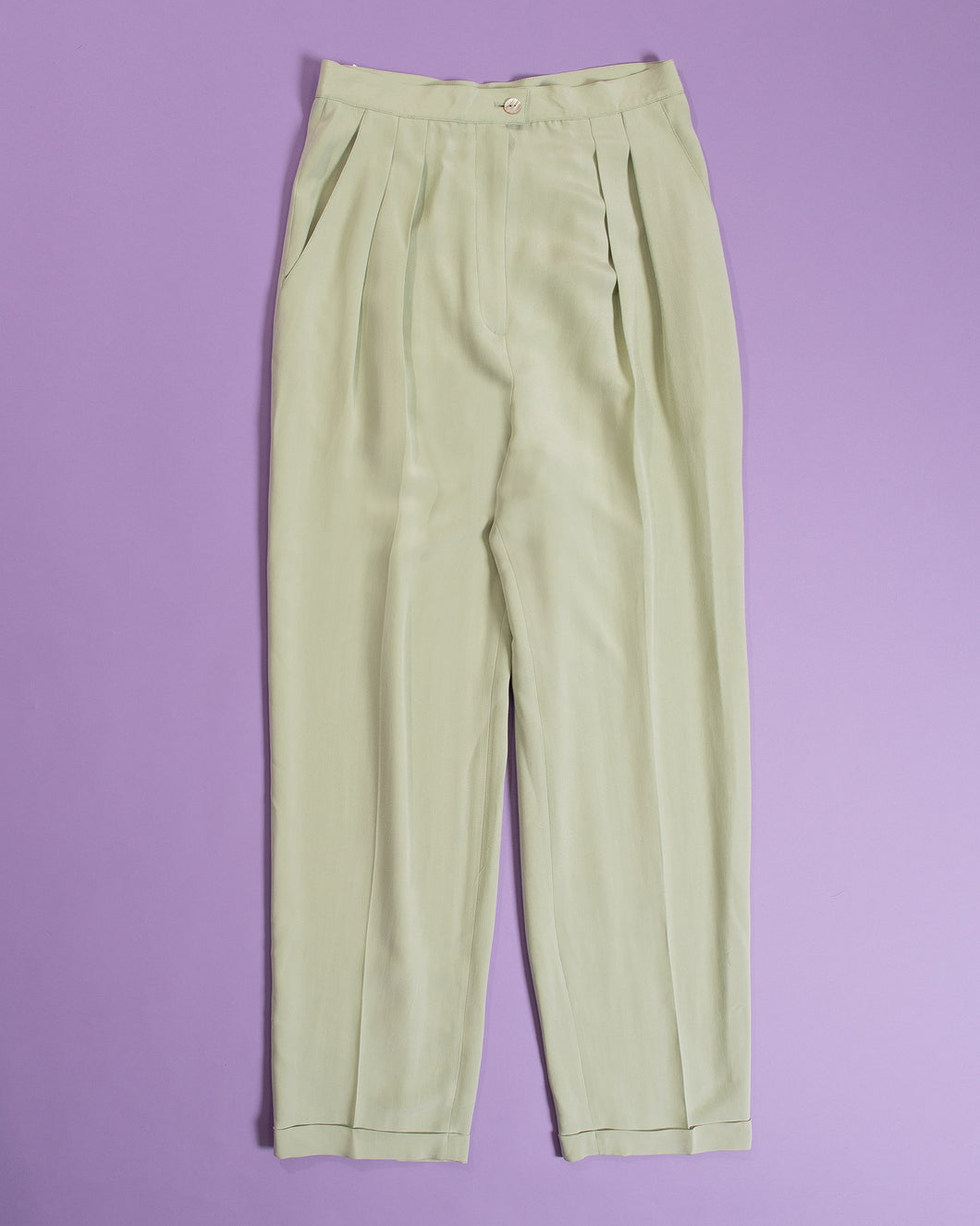 Pastel Sage Green Silk Pants w 28/29