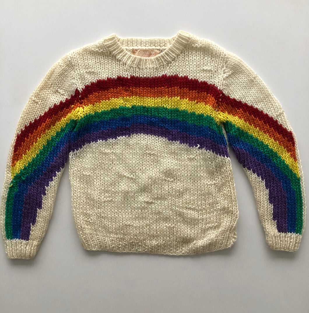 RAINBOW on white 80s handknit sweater