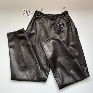 Black leather pleated trousers