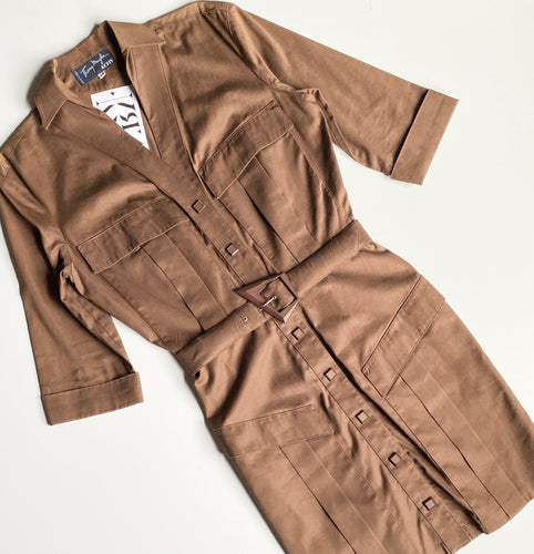 Thierry Mugler Sport Brown Shirt Dress with Belt 1980s