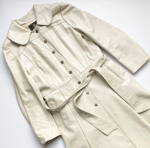 White Leather Trench with Diamond Buttons- sale