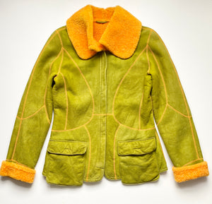 Tangerine and Lime Green Shearling Jacket