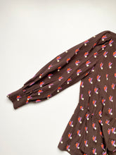 Load image into Gallery viewer, 1970s Brown Silk Printed Button up Blouse with Cinched Waist