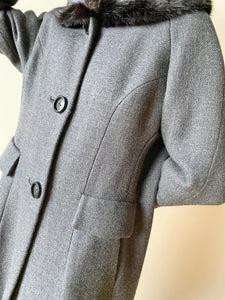 1960s Sculpted Wool  Jacket with Fur Trim