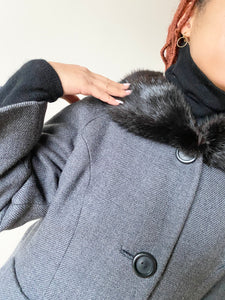 1960s Sculpted Wool  Jacket with Fur Trim