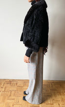 Load image into Gallery viewer, 1950s Black Curly Lamb Cropped Jacket with Fur Trim