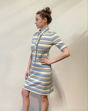 Load image into Gallery viewer, Blue and Beige Short Sleeve Striped Sweater Dress