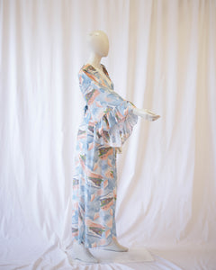 Angel Wing sleeve 70s maxidress with Kite -flying Motif