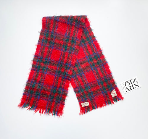 Red Plaid 1960s Mohair Scarf