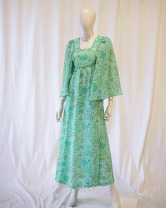 Green 70s angel sleeve maxi by Pat McDonagh