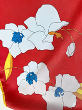 Load image into Gallery viewer, Red Scarf with Blue Floral Print and Yellow Trim
