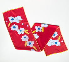 Load image into Gallery viewer, Red Scarf with Blue Floral Print and Yellow Trim