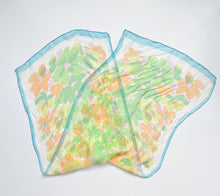 Load image into Gallery viewer, 1960s Sheer Watercolour Floral  silk chiffon Scarf with Aqua Trim