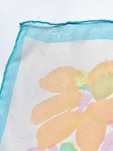 Load image into Gallery viewer, 1960s Sheer Watercolour Floral  silk chiffon Scarf with Aqua Trim