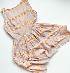 Diamond and Stripe Print sleeveless dress- 1950s/ 60s cotton metal zipper