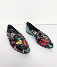 Load image into Gallery viewer, Black Patent Loafers with Multicolour Leather Cut-outs