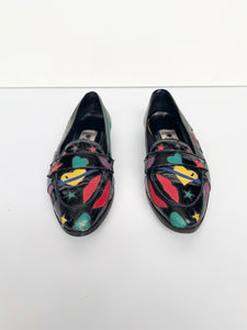 Black Patent Loafers with Multicolour Leather Cut-outs
