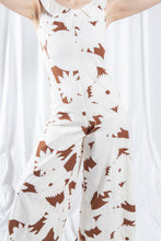 Load image into Gallery viewer, 70s Brown and White Floral Print Cotton Jumpsuit