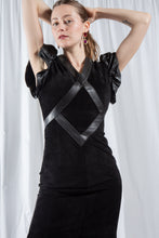 Load image into Gallery viewer, Black Leather and Suede Ruffle Sleeve Dress Small
